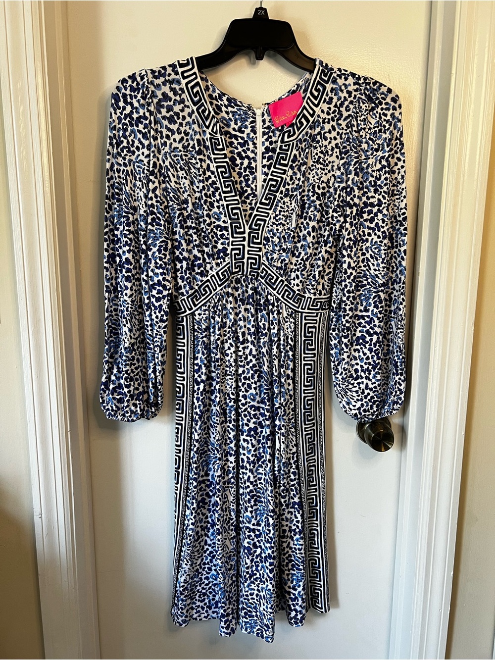 *Lilly Pulitzer Blue and White Animal Print Dress with Black Trim